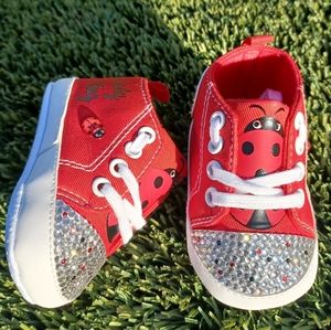 Custom Red Ladybug/Lovebug Hand Embellished Soft Sole Shoes